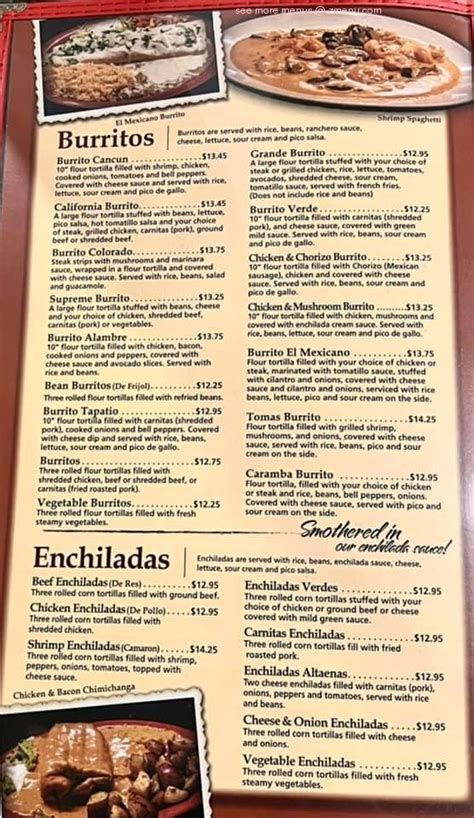 Menu At El Molino Restaurant Waterville