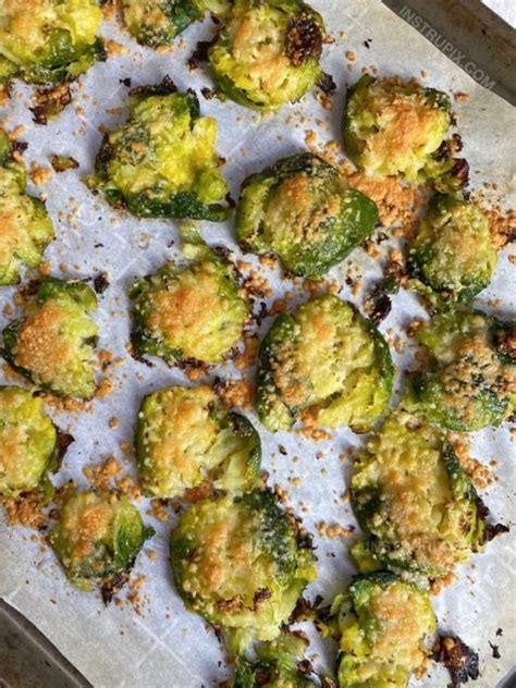 Oven Roasted Smashed Brussels Sprouts With Garlic And Parmesan Cheese