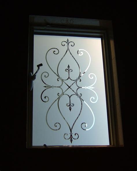 Cordoba Sandblasted Decorative Etched Glass Window Ironwork Motif By Sans Soucie Art Glass