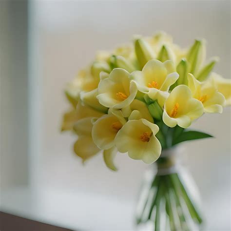 Premium Photo A Bouquet Of Yellow Flowers In A Clear Vase