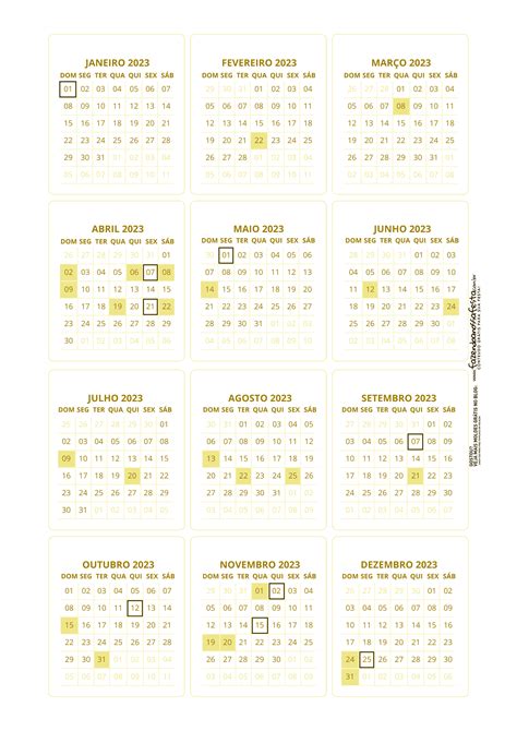 Mini Calendario 2023 Amarelo Fazendo A Nossa Festa