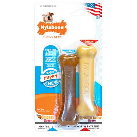 Nylabone Puppy Chew And Dura Chew Peanut Butter Bone Twin Pack Dog Toy