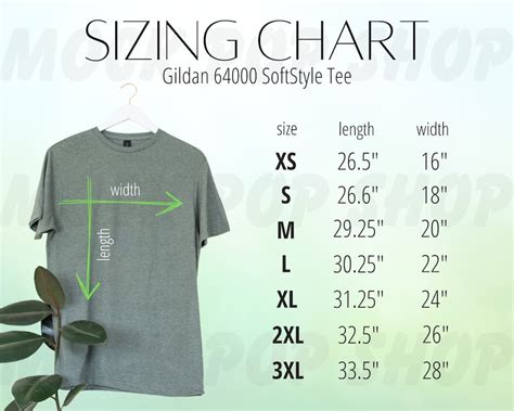 Gildan 64000 Softstyle Tee Size Chart Green Ombre Etsy