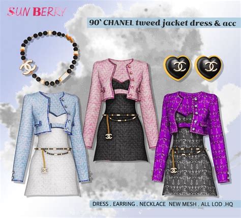 [SUNBERRY] CHAN** tweed jacket dress & ACC 22.69 | SUNBERRY | Sims 4 clothing, Sims 4 mods ...