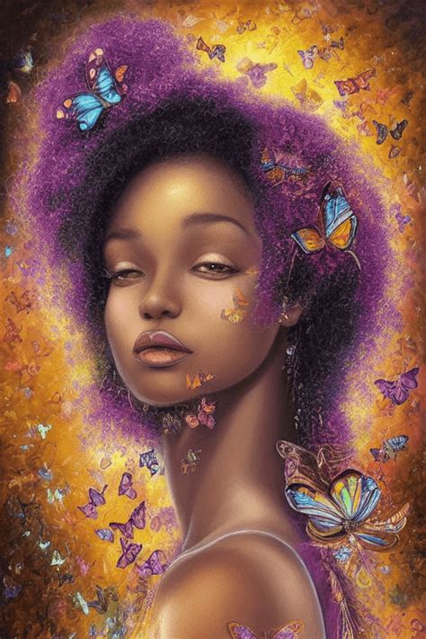 Magical Butterflies Flowers And African American Gypsy Woman Digital