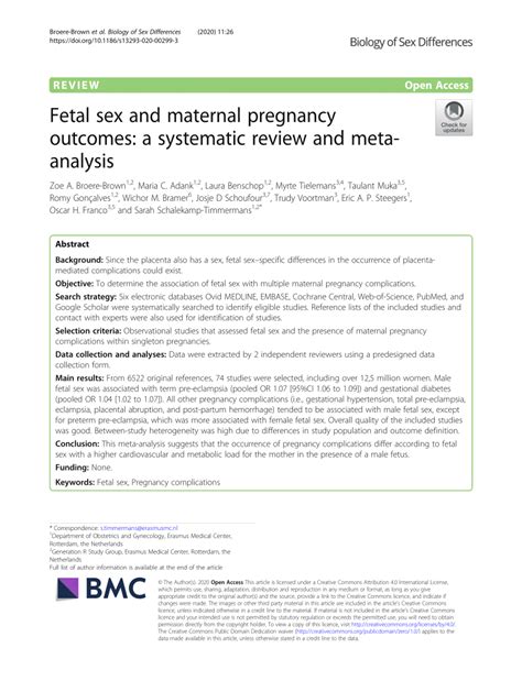 Pdf Fetal Sex And Maternal Pregnancy Outcomes A Systematic Review