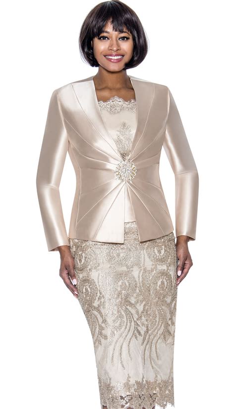 Terramina 7817 Chm 3pc Silk Look Womens Church Suit With Lace Skirt