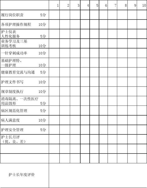 护士长对护士工作的评价表 Word文档在线阅读与下载 无忧文档