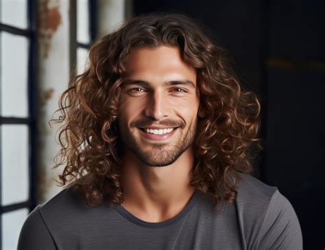 Premium Photo A Man With Long Curly Hair Smiling While Smiling