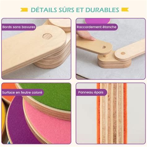 DREAMADE 12 PCS Poutre D Equilibre En Bois Enfants Parcours D