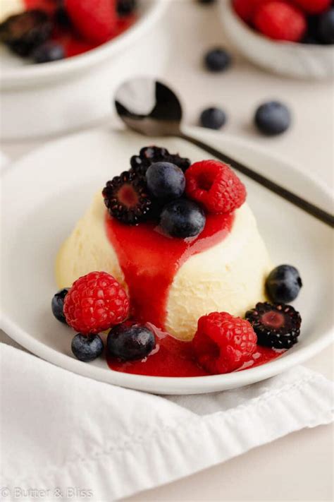 Sweet Corn Panna Cotta With Fresh Berry Sauce Butter And Bliss