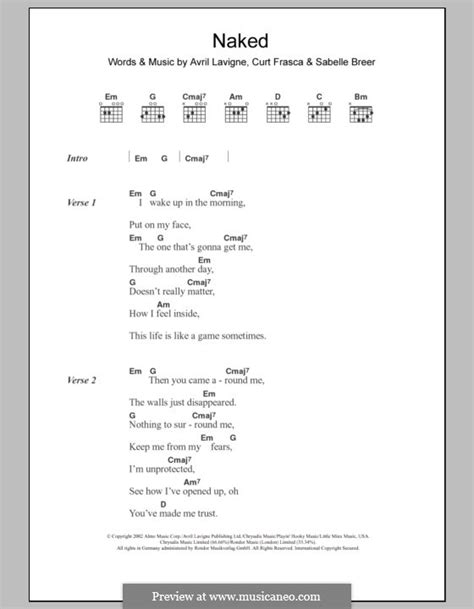 Naked Von A Lavigne C Frasca S Breer Noten Auf Musicaneo
