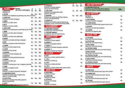 Menu at Pronto Pizza pizzeria, Sønderborg