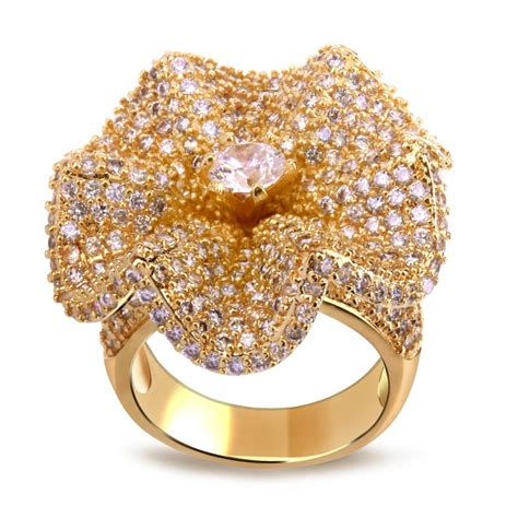 Luxury Ring Flower Crystal Ring Cubic Zirconia Copper Rings Vintage