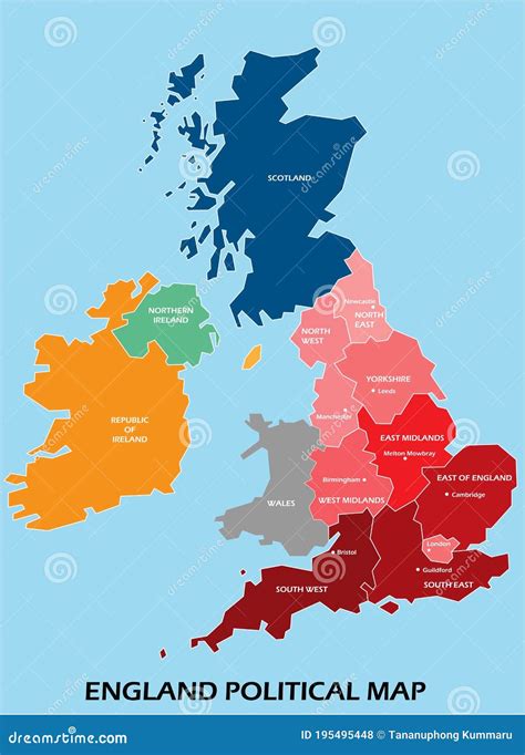 Political Map Of England With Regions And Their Capitals Vector