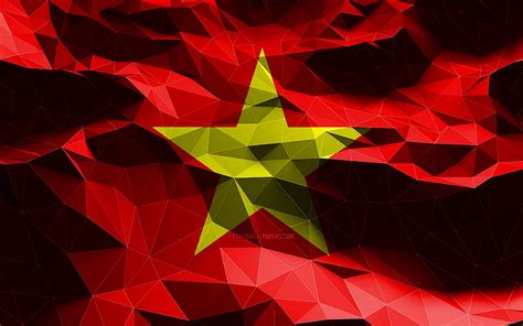 Vietnamese flag, low poly art, Asian countries, national symbols, Flag of Vietnam, HD wallpaper ...