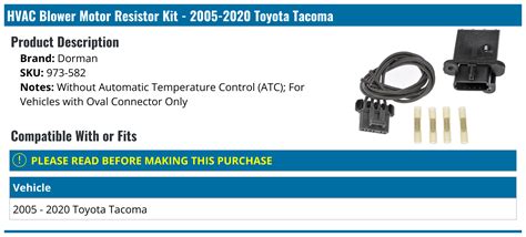 2005 2020 Toyota Tacoma Blower Motor Resistor Dorman 973 582