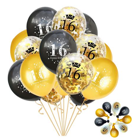 Buy Jonhamwelbor Sweet 16th Birthday Balloons Gold And Black Party Decorations 15 Pack 12 Inch