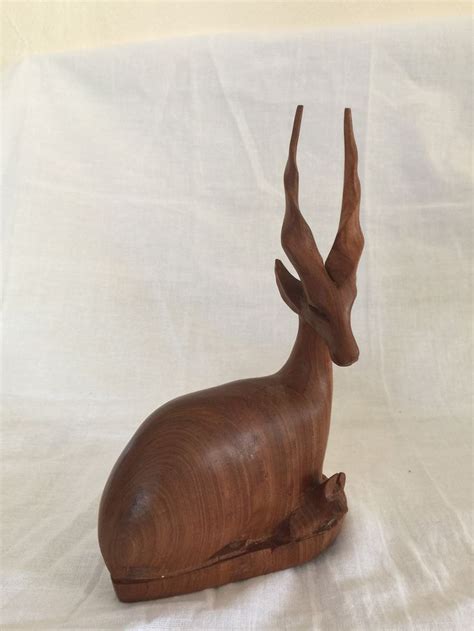 Hand Carved Wood Gazelle Antelope With Calf Mid Century Etsy Canada