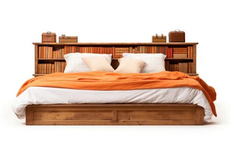 Premium Photo | Wooden Bed with bookcase