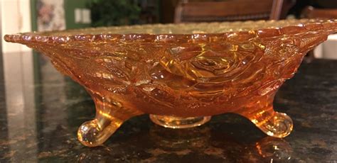 Vintage Imperial Marigold Carnival Glass Lustre Open Rose Large Footed Bowl Etsy