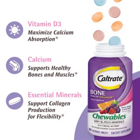 Caltrate Chewables 600 D3 Plus Minerals Calcium Vitamin D Supplement 90 Ct Kroger