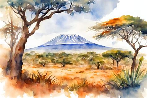 Savannah Landscape And Kilimanjaro Mountain In The Background