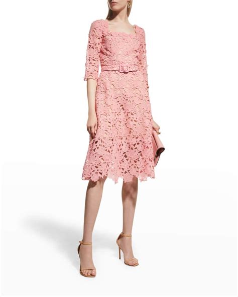 Oscar De La Renta Floral Guipure Lace Midi Dress Neiman Marcus