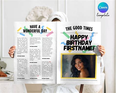 Editable Birthday Newspaper Template Custom Birthday Gift Birthday