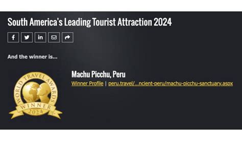 World Travel Awards Orgullo Macchu Picchu Fue Elegida Por S Ptima