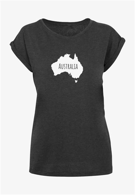 Merchcode Australia X Extended Shoulder Tee T Shirt Print Charcoal