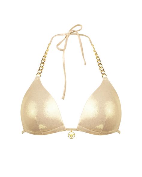 NUDE Push Up Triangle Bikini Top With Golden Chains S VivienVance