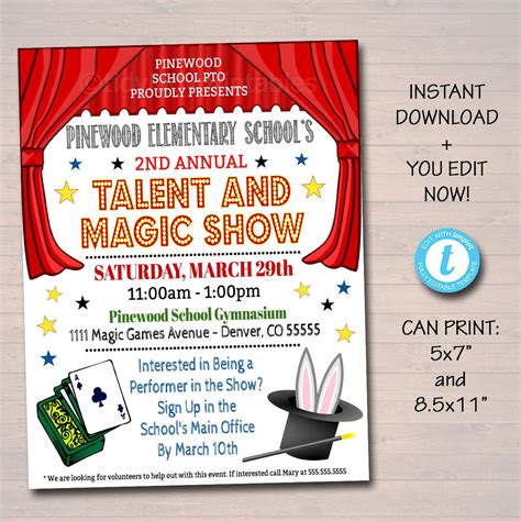 EDITABLE Talent Show Flyer, Printable PTA PTO Flyer, School Church Ben ...