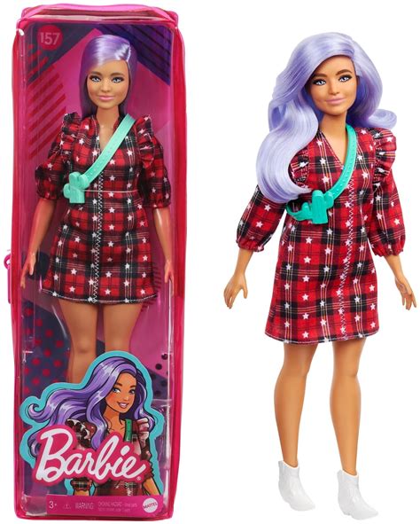 Barbie Fashionistas Doll Curvy With Lavender Hair Wearing Red