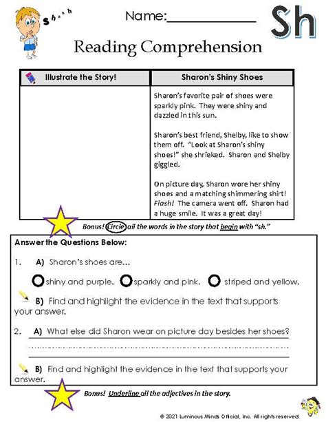 Reading Comprehension With Sh Test Prep With Digraphs Classful