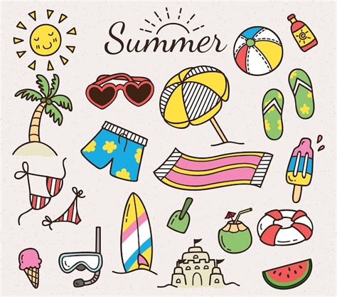 Premium Vector Summer Vector Icon In Cute Cartoon Doodle Style