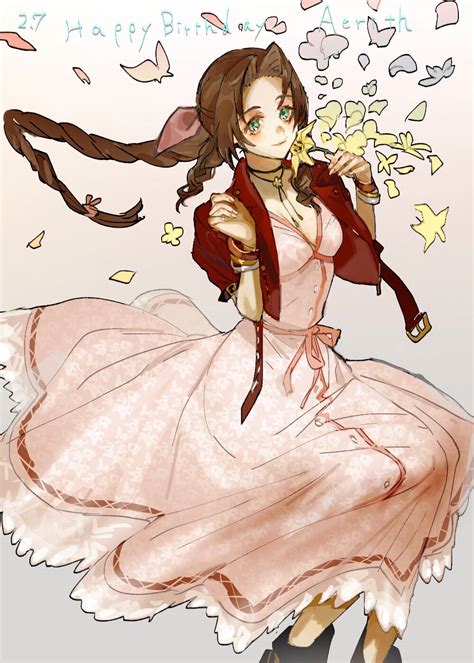 Safebooru 1girl Aerith Gainsborough Bangs Boots Bracelet Braid