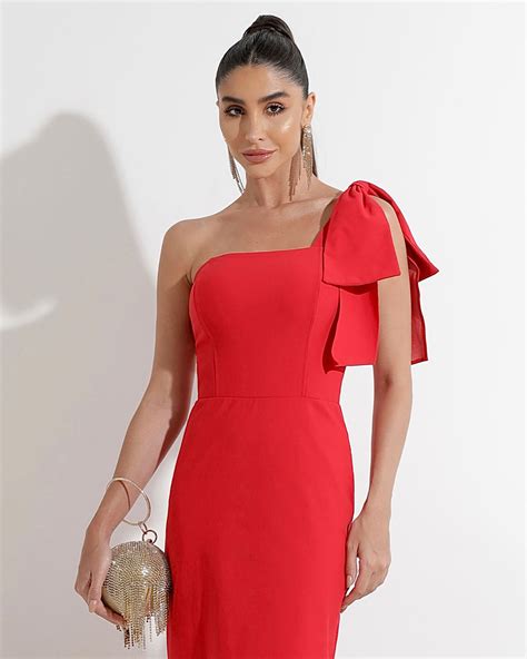 Fit You Vestido Miss Misses Midi Um Ombro S La O Vermelho