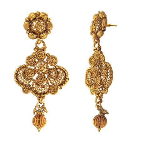 Buy Traditional Ethnic Floral Spiral Mesh Gold Plated Dangler Earrings