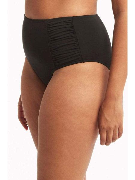 Sea Level Essentials High Waisted Gathered Bottom In Black Sandpipers