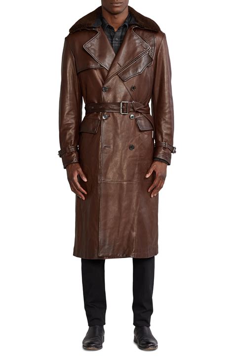 Ralph Lauren Keating Double Breasted Leather Genuine Shearling Trench