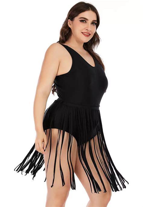 Buy Zitique Plus Size Black Fringed One Piece Swimsuit Online Zalora