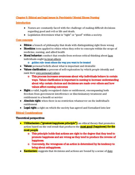 Chapter 5 Ethical And Legal Issues In Psychiatric And Mental Illness