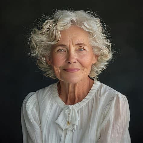 A Woman With Gray Hair And A White Shirt That Says Old Premium AI