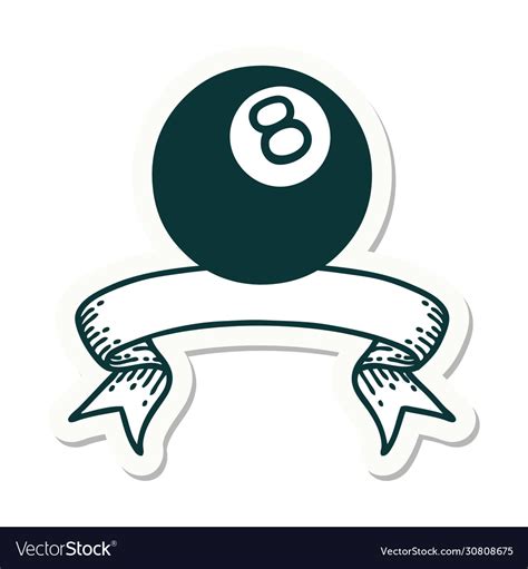 Tattoo sticker with banner a 8 ball Royalty Free Vector