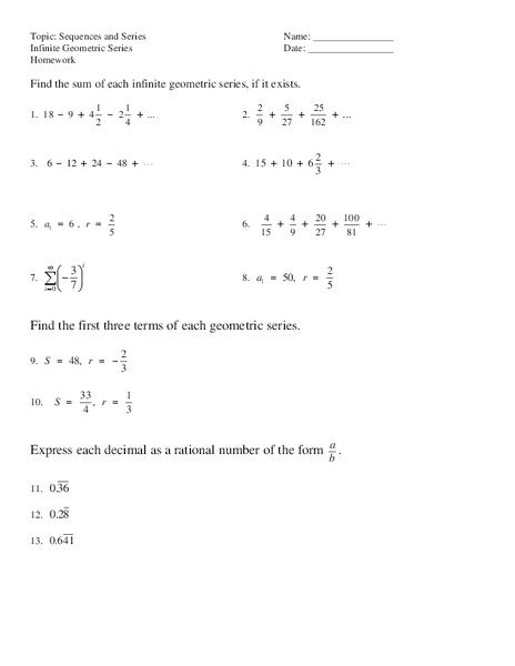 Sequences And Series Worksheet