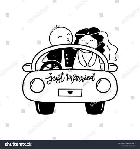 Cartoon Just Married Couple Car Lifestyle Stock Vector Royalty Free