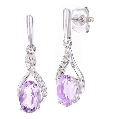 SPARKLD 9ct White Gold Oval Amethyst Crossover 0 05ct Diamond Drop