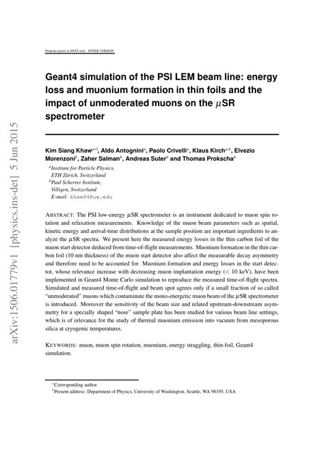 (PDF) Geant4 simulation of the PSI LEM beam line: energy loss and muonium formation in thin ...