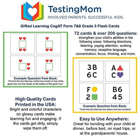 TestingMom CogAT Test Prep Flash Cards Grade 3 Level 9 72